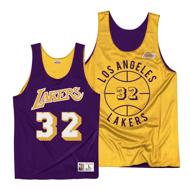 Men's Los Angeles Lakers Magic Johnson #32 NBA Training Throwback Reversible Hardwood Classics Purple Gold Basketball Jersey XNQ7383JD